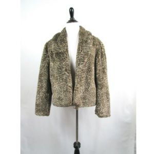 Chicos Animal Print Leopard Tiger Faux Fur Jacket